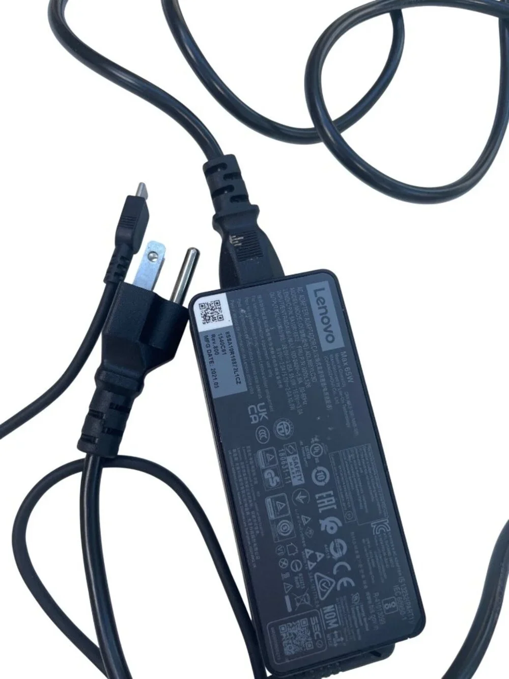 Lenovo 65W USB-C Laptop Charger With Power Cord - Model ADLX65YLC3D 33b